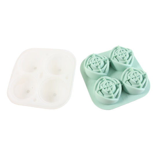 4-grid Rose-shape Ice Cube Tray Mold With Lid