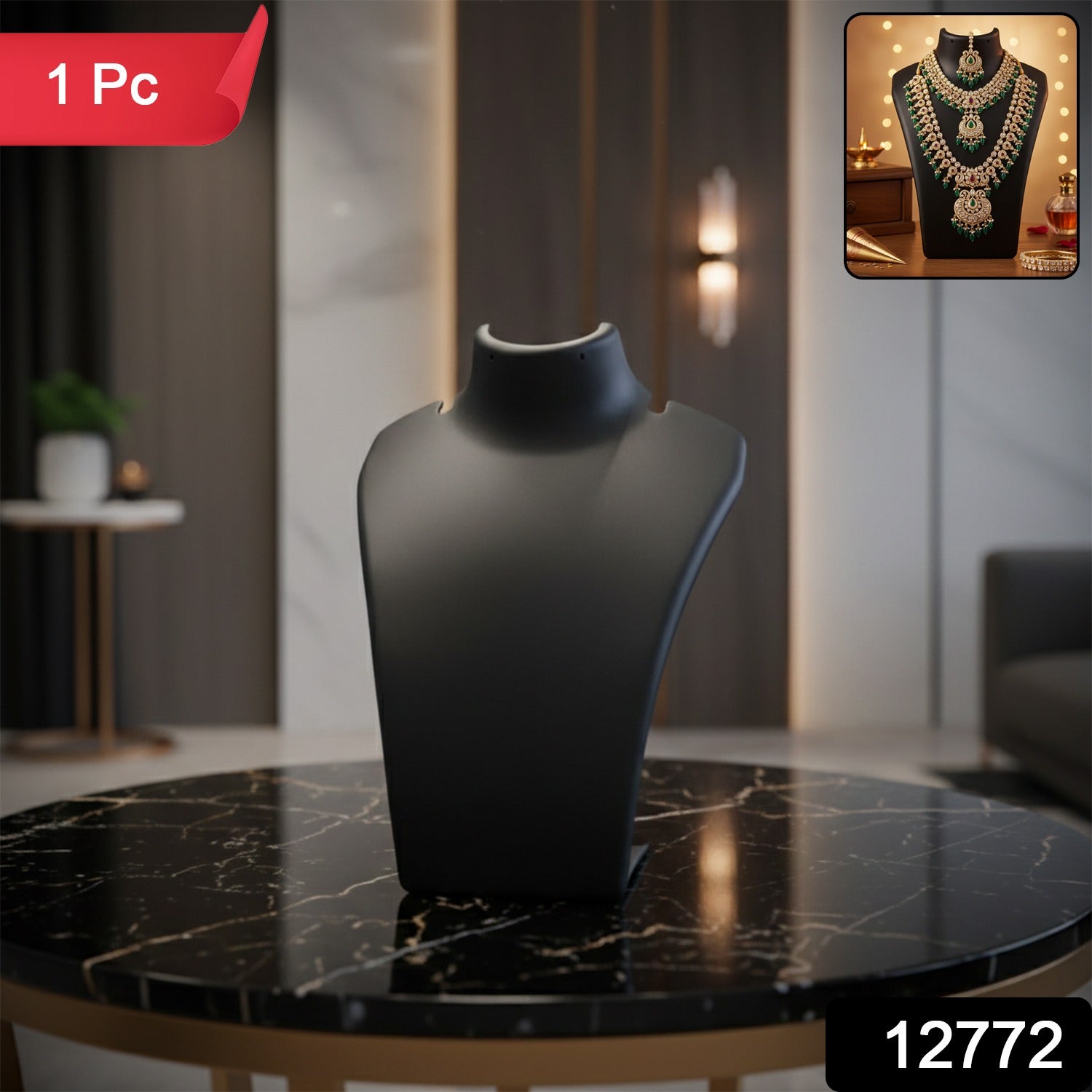 Premium Black Necklace Display Stand Mannequin Bust (1 Pc  15x11 Cm)