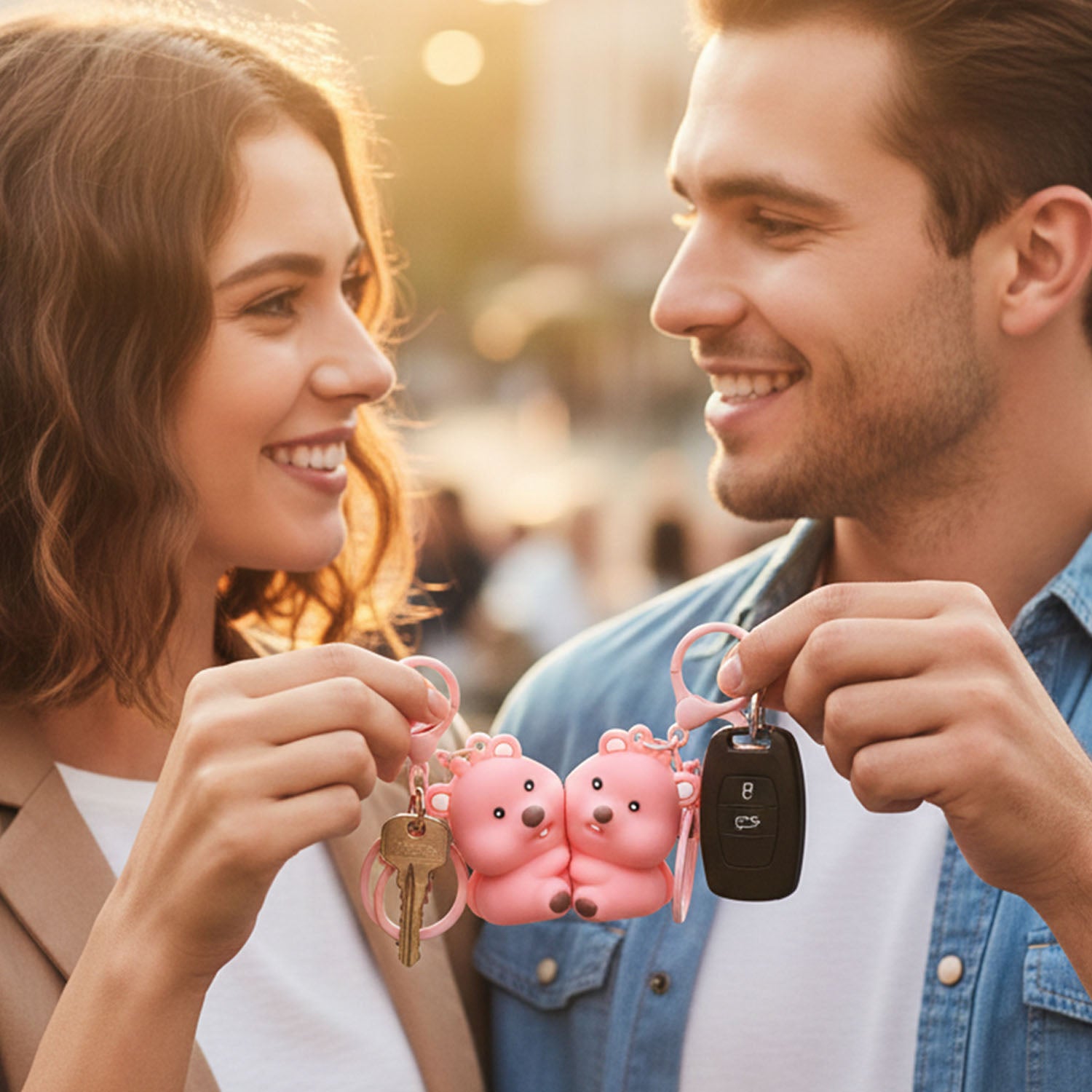 Cute Couple Bear Shape 2-in-1 Keychain Set (2 Pieces Set)