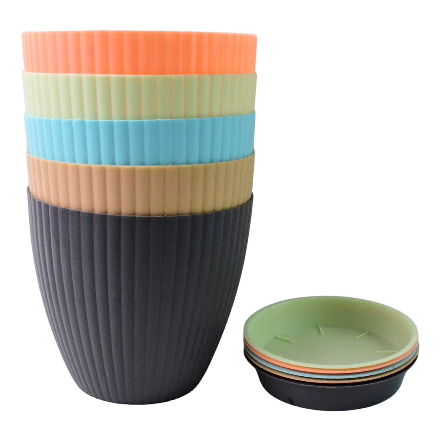 Plastic Flower Pot With Bottom Tray (5 Pcs Set)