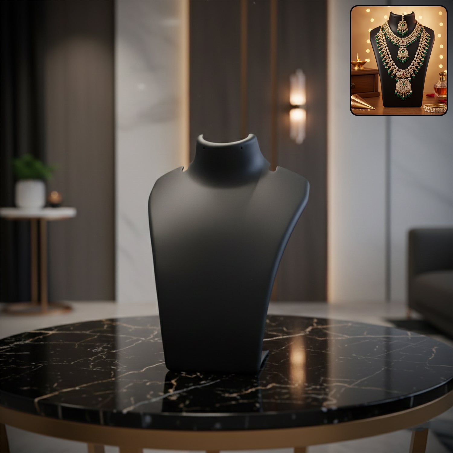Premium Black Necklace Display Stand Mannequin Bust (1 Pc  15x11 Cm)