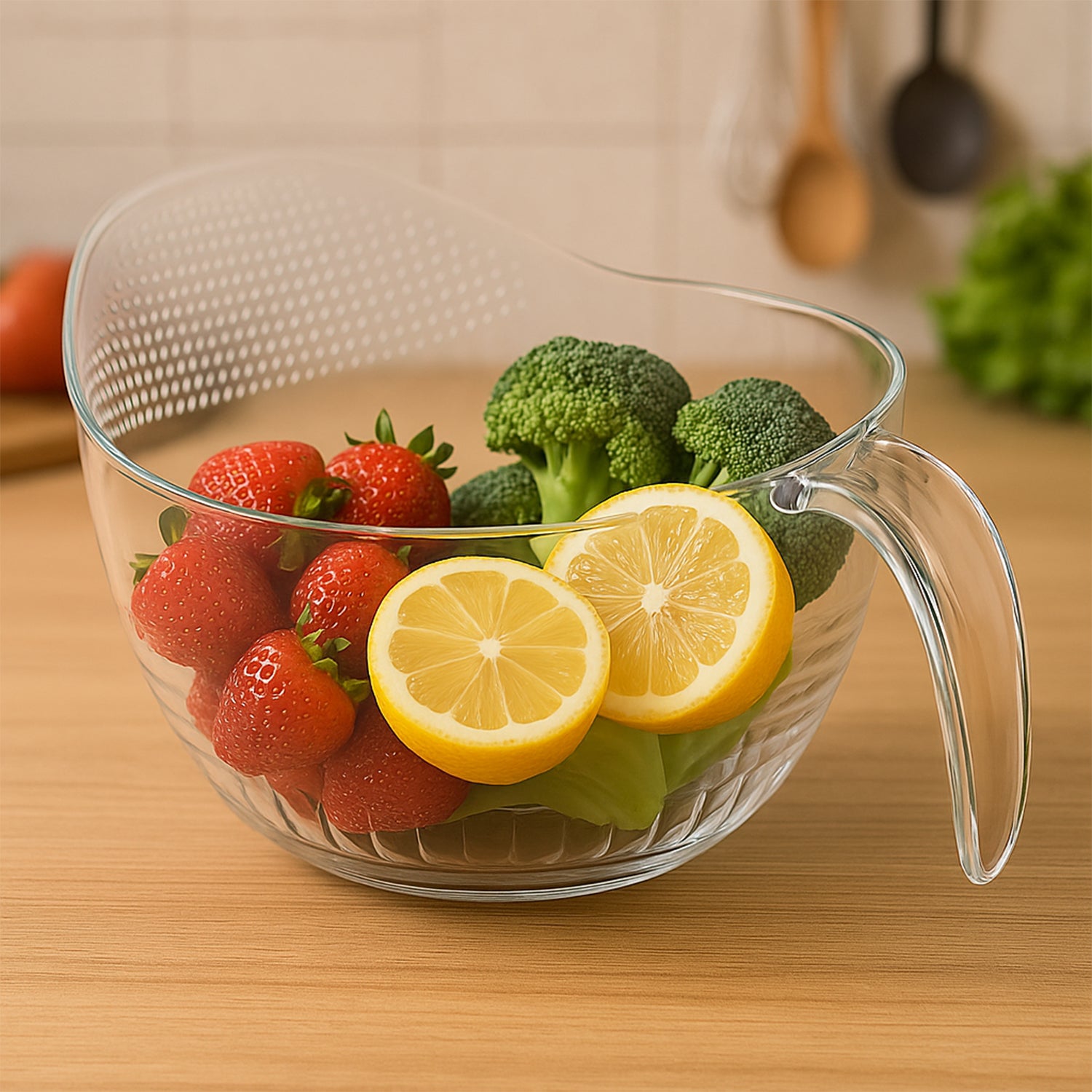 Supermom Multipurpose Transparent Plastic Bowl  Basket With Handle (1 Pc)